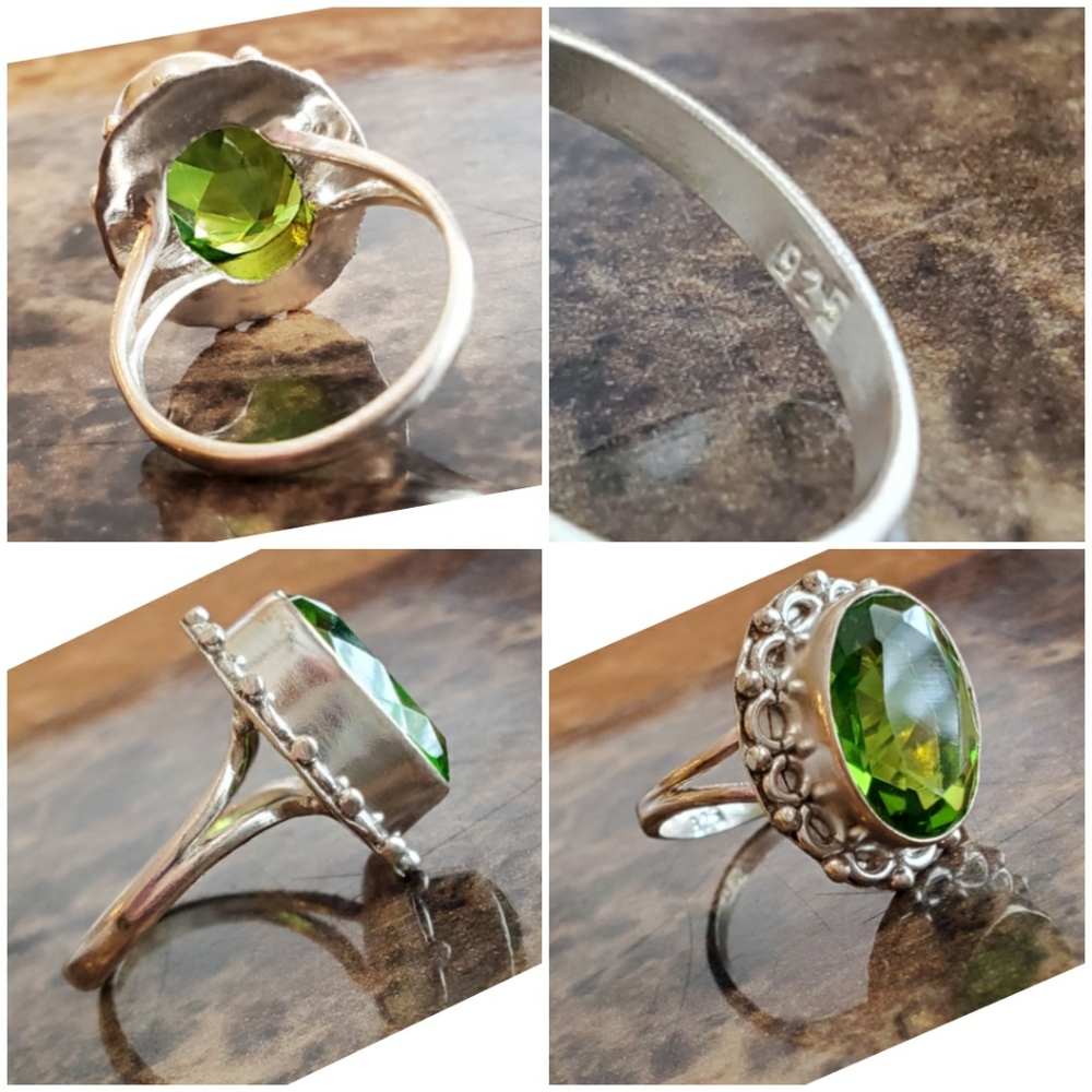 Genuine 7ct Faceted Green Peridot Ring Size 6 - Picture 5 of 7